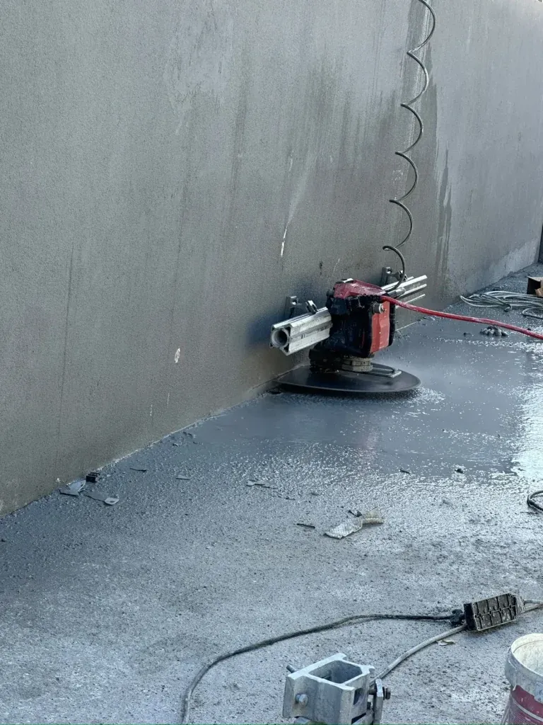 Raylı kesim makinesi ile beton duvarda hassas kesim